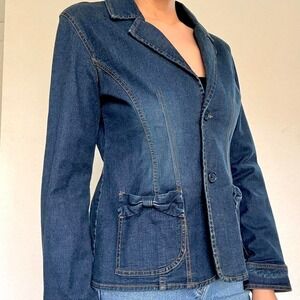 Vintage Y2K Limited Too Navy Denim Blazer with Bow Detail